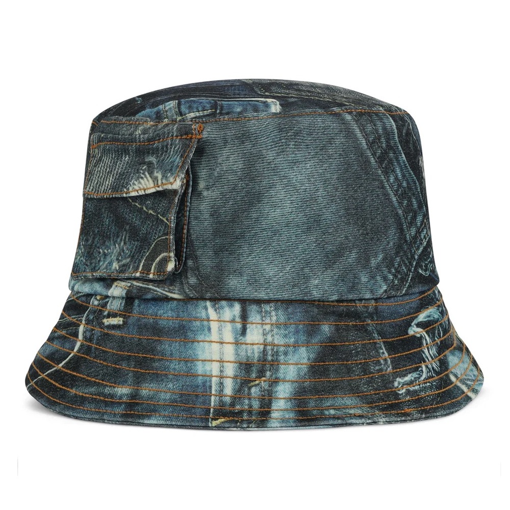 Denim-Effect Blue Tie-Dye Bucket Hat with Patch Pocket